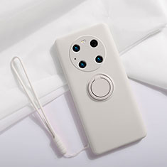 Custodia Silicone Ultra Sottile Morbida Cover con Magnetico Anello Supporto A01 per Huawei Mate 40E Pro 4G Bianco