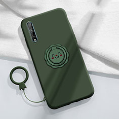 Custodia Silicone Ultra Sottile Morbida Cover con Magnetico Anello Supporto A01 per Huawei P smart S Verde