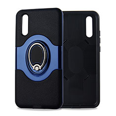 Custodia Silicone Ultra Sottile Morbida Cover con Magnetico Anello Supporto A01 per Huawei P20 Blu