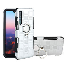 Custodia Silicone Ultra Sottile Morbida Cover con Magnetico Anello Supporto A01 per Huawei P20 Pro Bianco