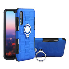 Custodia Silicone Ultra Sottile Morbida Cover con Magnetico Anello Supporto A01 per Huawei P20 Pro Blu