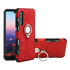 Custodia Silicone Ultra Sottile Morbida Cover con Magnetico Anello Supporto A01 per Huawei P20 Pro Rosso