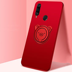 Custodia Silicone Ultra Sottile Morbida Cover con Magnetico Anello Supporto A01 per Huawei P30 Lite XL Rosso
