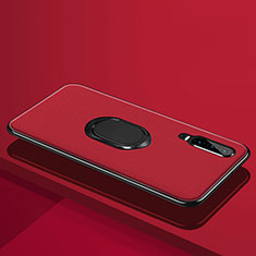 Custodia Silicone Ultra Sottile Morbida Cover con Magnetico Anello Supporto A01 per Huawei P30 Rosso