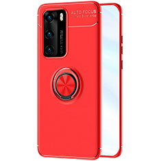 Custodia Silicone Ultra Sottile Morbida Cover con Magnetico Anello Supporto A01 per Huawei P40 Rosso