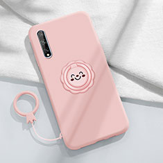 Custodia Silicone Ultra Sottile Morbida Cover con Magnetico Anello Supporto A01 per Huawei Y8p Rosa