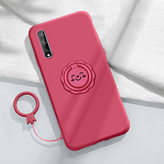 Custodia Silicone Ultra Sottile Morbida Cover con Magnetico Anello Supporto A01 per Huawei Y8p Rosso Rosa