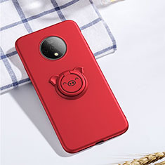 Custodia Silicone Ultra Sottile Morbida Cover con Magnetico Anello Supporto A01 per OnePlus 7T Rosso