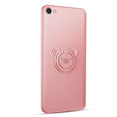 Custodia Silicone Ultra Sottile Morbida Cover con Magnetico Anello Supporto A01 per Oppo A3 Oro Rosa