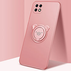 Custodia Silicone Ultra Sottile Morbida Cover con Magnetico Anello Supporto A01 per Oppo A53 5G Oro Rosa