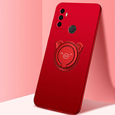 Custodia Silicone Ultra Sottile Morbida Cover con Magnetico Anello Supporto A01 per Oppo A53s Rosso