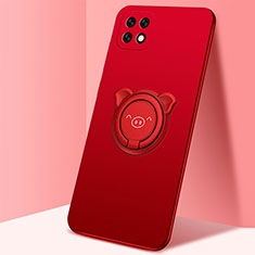 Custodia Silicone Ultra Sottile Morbida Cover con Magnetico Anello Supporto A01 per Oppo A72 5G Rosso