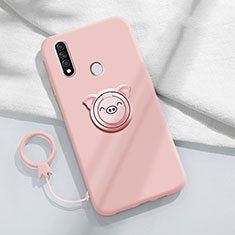 Custodia Silicone Ultra Sottile Morbida Cover con Magnetico Anello Supporto A01 per Oppo A8 Rosa