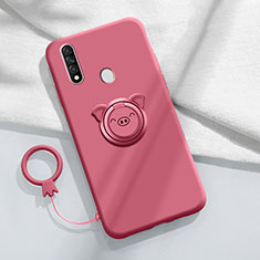 Custodia Silicone Ultra Sottile Morbida Cover con Magnetico Anello Supporto A01 per Oppo A8 Rosso Rosa