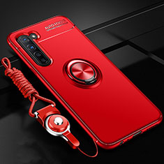 Custodia Silicone Ultra Sottile Morbida Cover con Magnetico Anello Supporto A01 per Oppo F15 Rosso