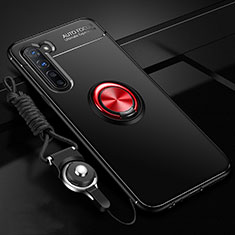 Custodia Silicone Ultra Sottile Morbida Cover con Magnetico Anello Supporto A01 per Oppo F15 Rosso e Nero