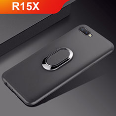 Custodia Silicone Ultra Sottile Morbida Cover con Magnetico Anello Supporto A01 per Oppo R15X Nero