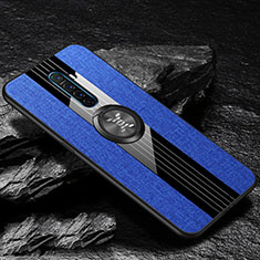 Custodia Silicone Ultra Sottile Morbida Cover con Magnetico Anello Supporto A01 per Oppo Reno Ace Blu