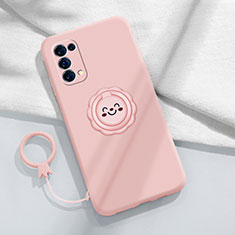 Custodia Silicone Ultra Sottile Morbida Cover con Magnetico Anello Supporto A01 per Oppo Reno5 5G Rosa