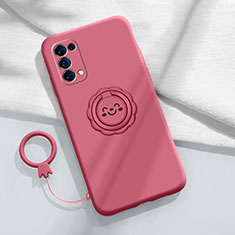 Custodia Silicone Ultra Sottile Morbida Cover con Magnetico Anello Supporto A01 per Oppo Reno5 Pro 5G Rosso Rosa