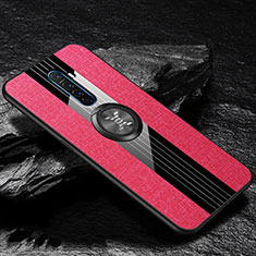 Custodia Silicone Ultra Sottile Morbida Cover con Magnetico Anello Supporto A01 per Realme X2 Pro Rosa Caldo