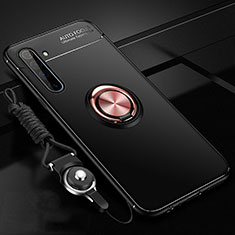 Custodia Silicone Ultra Sottile Morbida Cover con Magnetico Anello Supporto A01 per Realme X50 Pro 5G Oro e Nero