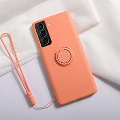 Custodia Silicone Ultra Sottile Morbida Cover con Magnetico Anello Supporto A01 per Samsung Galaxy S21 5G Arancione