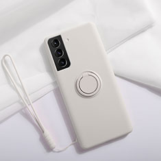 Custodia Silicone Ultra Sottile Morbida Cover con Magnetico Anello Supporto A01 per Samsung Galaxy S21 5G Bianco