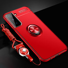 Custodia Silicone Ultra Sottile Morbida Cover con Magnetico Anello Supporto A01 per Samsung Galaxy S21 5G Rosso