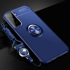 Custodia Silicone Ultra Sottile Morbida Cover con Magnetico Anello Supporto A01 per Samsung Galaxy S21 FE 5G Blu