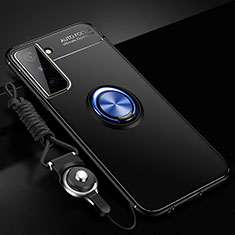 Custodia Silicone Ultra Sottile Morbida Cover con Magnetico Anello Supporto A01 per Samsung Galaxy S21 Plus 5G Blu e Nero