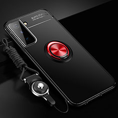 Custodia Silicone Ultra Sottile Morbida Cover con Magnetico Anello Supporto A01 per Samsung Galaxy S22 5G Rosso e Nero