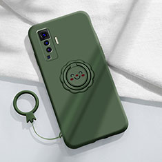 Custodia Silicone Ultra Sottile Morbida Cover con Magnetico Anello Supporto A01 per Vivo X50 5G Verde