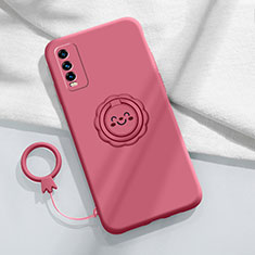 Custodia Silicone Ultra Sottile Morbida Cover con Magnetico Anello Supporto A01 per Vivo Y20 Rosso Rosa