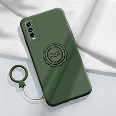 Custodia Silicone Ultra Sottile Morbida Cover con Magnetico Anello Supporto A01 per Vivo Y20s Verde Notte