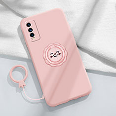 Custodia Silicone Ultra Sottile Morbida Cover con Magnetico Anello Supporto A01 per Vivo Y30 Rosa