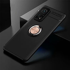 Custodia Silicone Ultra Sottile Morbida Cover con Magnetico Anello Supporto A01 per Xiaomi Mi 10T Pro 5G Oro e Nero