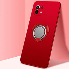 Custodia Silicone Ultra Sottile Morbida Cover con Magnetico Anello Supporto A01 per Xiaomi Mi 11 5G Rosso