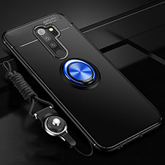Custodia Silicone Ultra Sottile Morbida Cover con Magnetico Anello Supporto A01 per Xiaomi Redmi Note 8 Pro Blu e Nero