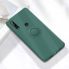 Custodia Silicone Ultra Sottile Morbida Cover con Magnetico Anello Supporto A02 per Huawei Enjoy 10 Plus Verde