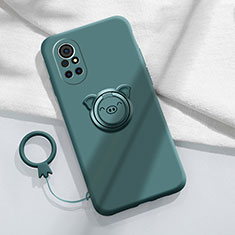 Custodia Silicone Ultra Sottile Morbida Cover con Magnetico Anello Supporto A02 per Huawei Nova 8 5G Verde Notte