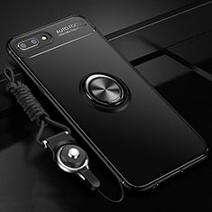 Custodia Silicone Ultra Sottile Morbida Cover con Magnetico Anello Supporto A02 per Oppo A5 Nero