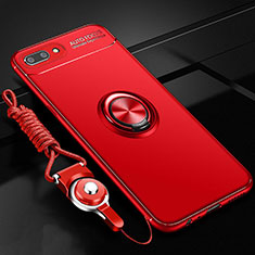 Custodia Silicone Ultra Sottile Morbida Cover con Magnetico Anello Supporto A02 per Oppo A5 Rosso