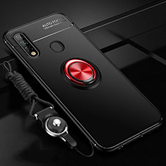 Custodia Silicone Ultra Sottile Morbida Cover con Magnetico Anello Supporto A02 per Oppo A8 Rosso e Nero