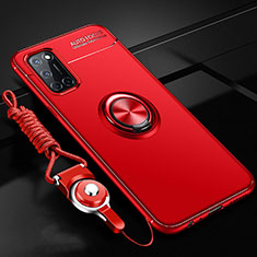 Custodia Silicone Ultra Sottile Morbida Cover con Magnetico Anello Supporto A02 per Oppo A92 Rosso