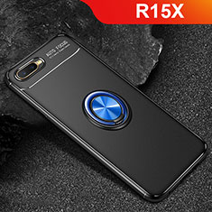 Custodia Silicone Ultra Sottile Morbida Cover con Magnetico Anello Supporto A02 per Oppo R15X Blu e Nero