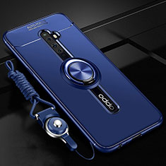 Custodia Silicone Ultra Sottile Morbida Cover con Magnetico Anello Supporto A02 per Oppo Reno2 Z Blu