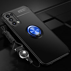 Custodia Silicone Ultra Sottile Morbida Cover con Magnetico Anello Supporto A02 per Oppo Reno5 Pro 5G Blu e Nero