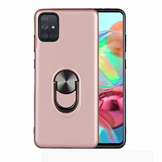 Custodia Silicone Ultra Sottile Morbida Cover con Magnetico Anello Supporto A02 per Samsung Galaxy A51 5G Oro Rosa