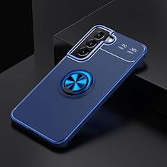 Custodia Silicone Ultra Sottile Morbida Cover con Magnetico Anello Supporto A02 per Samsung Galaxy S21 5G Blu